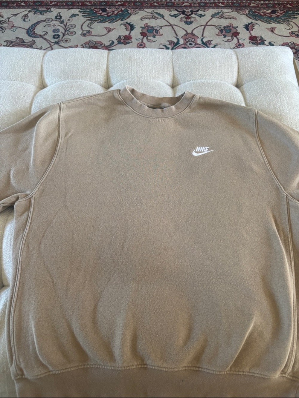 Nike Men’s Crewneck Sweatshirt in Beige with White Logo